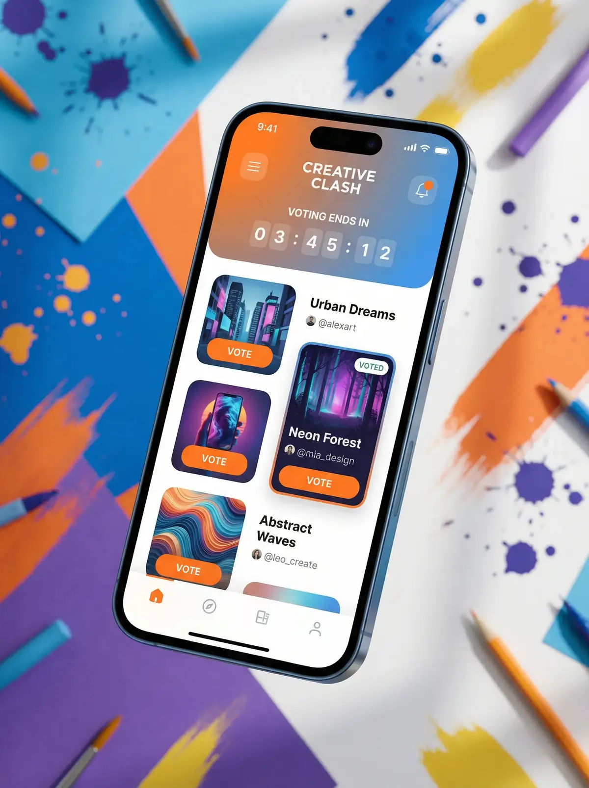 必撸大赛 移动端APP界面展示投票和作品浏览功能